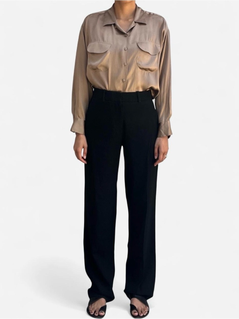 Massimo Dutti black straight fit trousers with belt loops